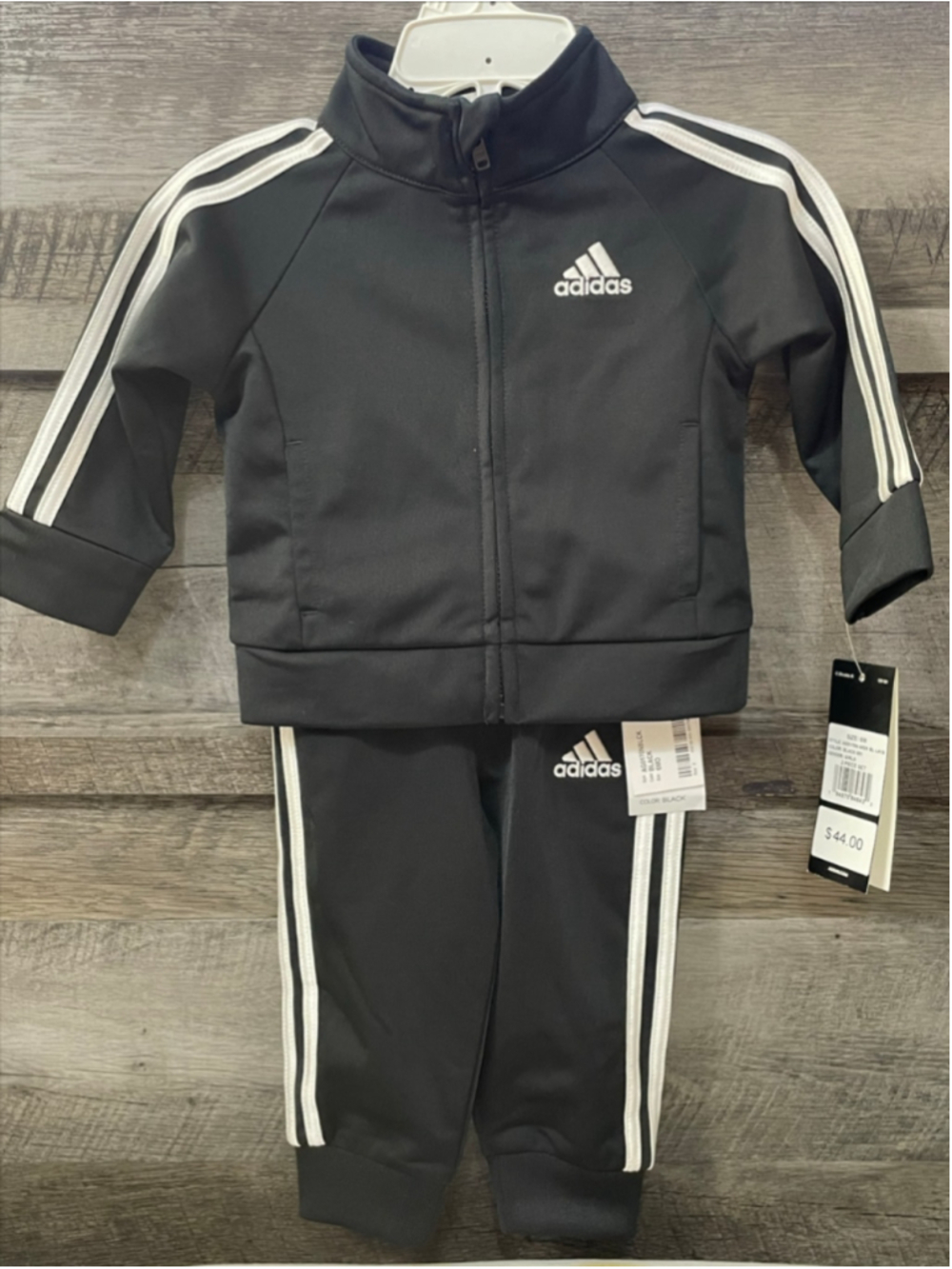 NWT Adidas Baby Tracksuit Set 3-6 Months Black White Zip Jacket Pants Outfit